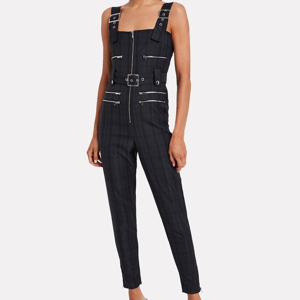 WeWoreWhat Navy Plaid Moto Overalls Small